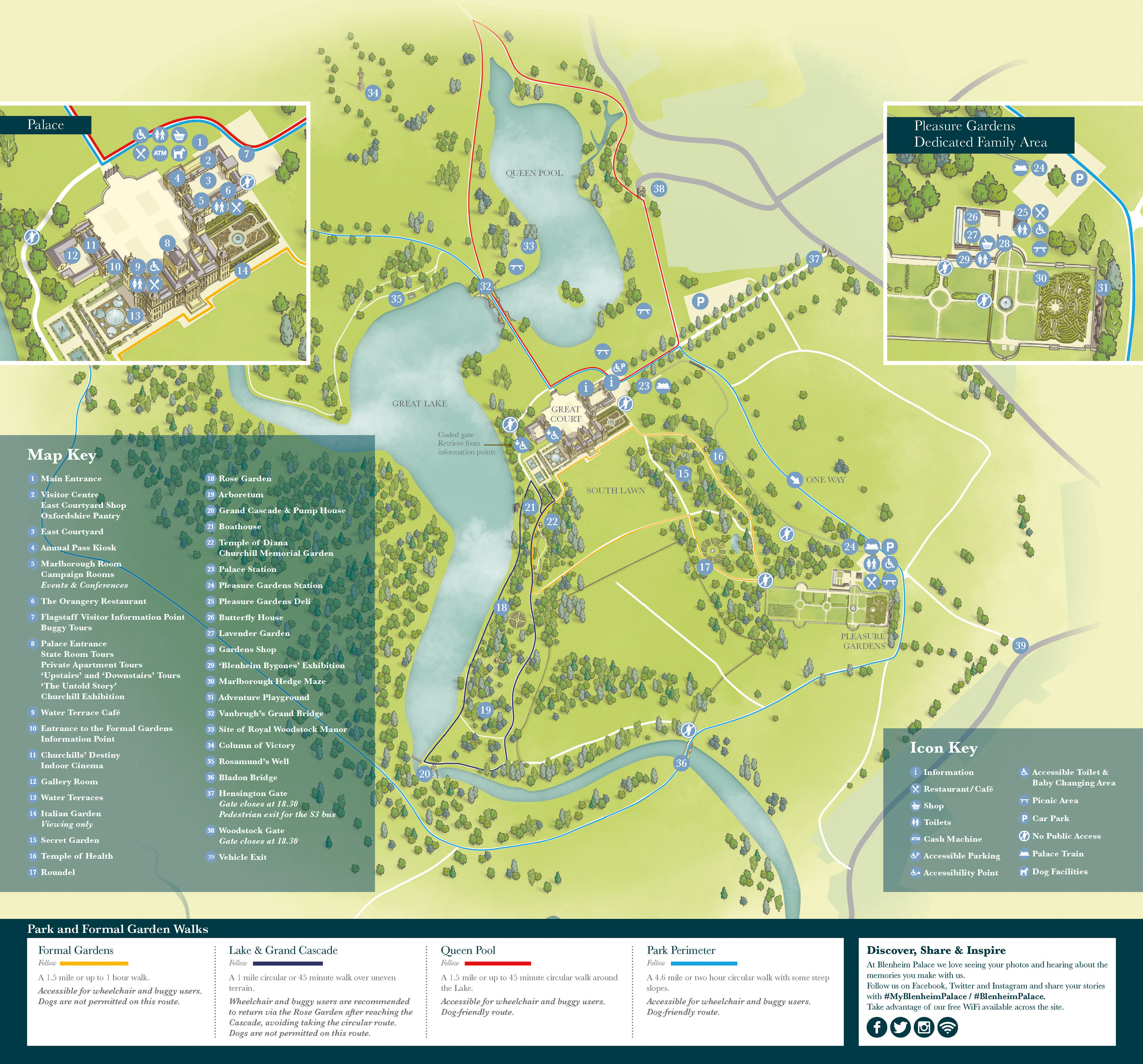 Blenheim Palace visitor map Illustration by Fiona Gowen. Shown in situ in the visitor guidebook.