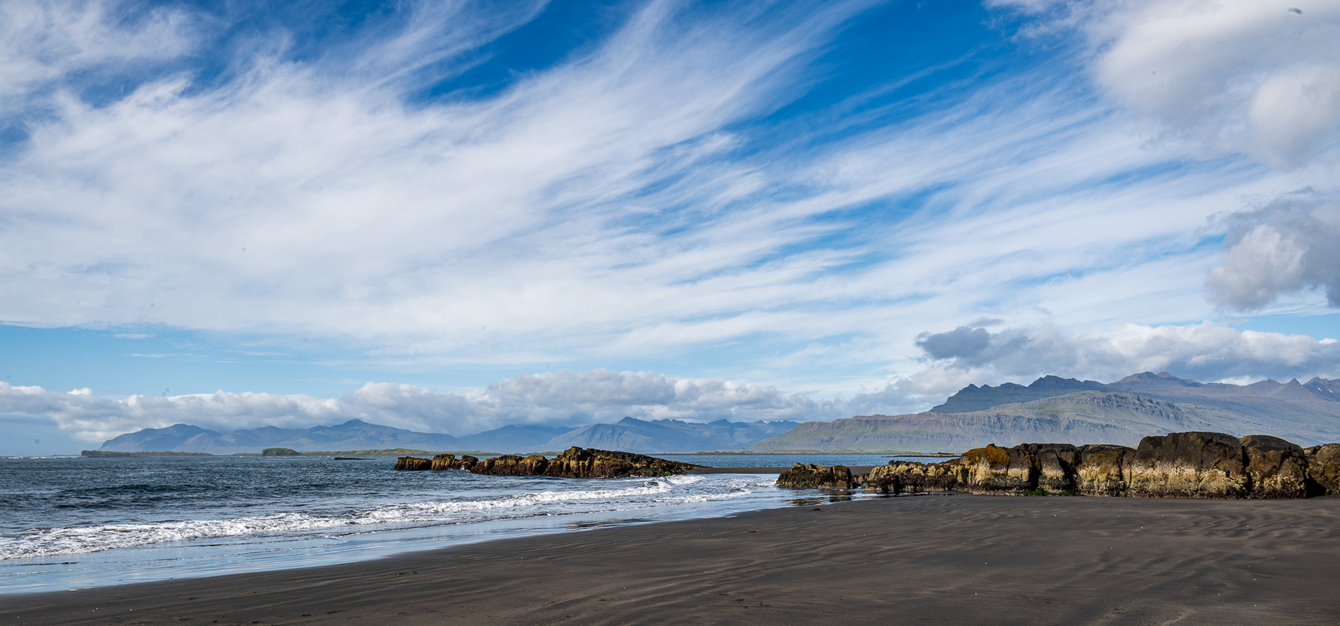 Scene at Djupivogur black sand beach