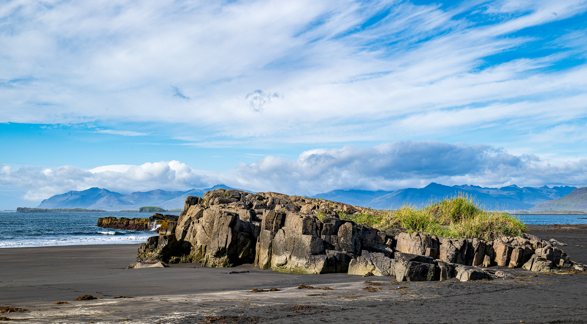 Scene at Djupivogur black sand beach