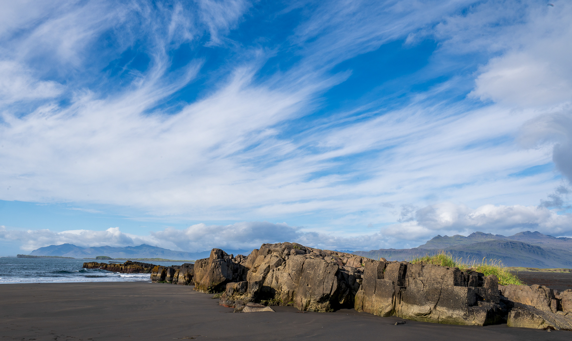 Scene at Djupivogur black sand beach