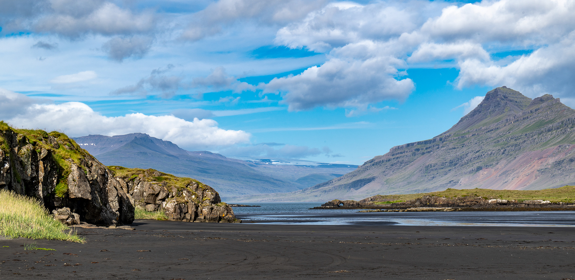 Scene at Djupivogur black sand beach