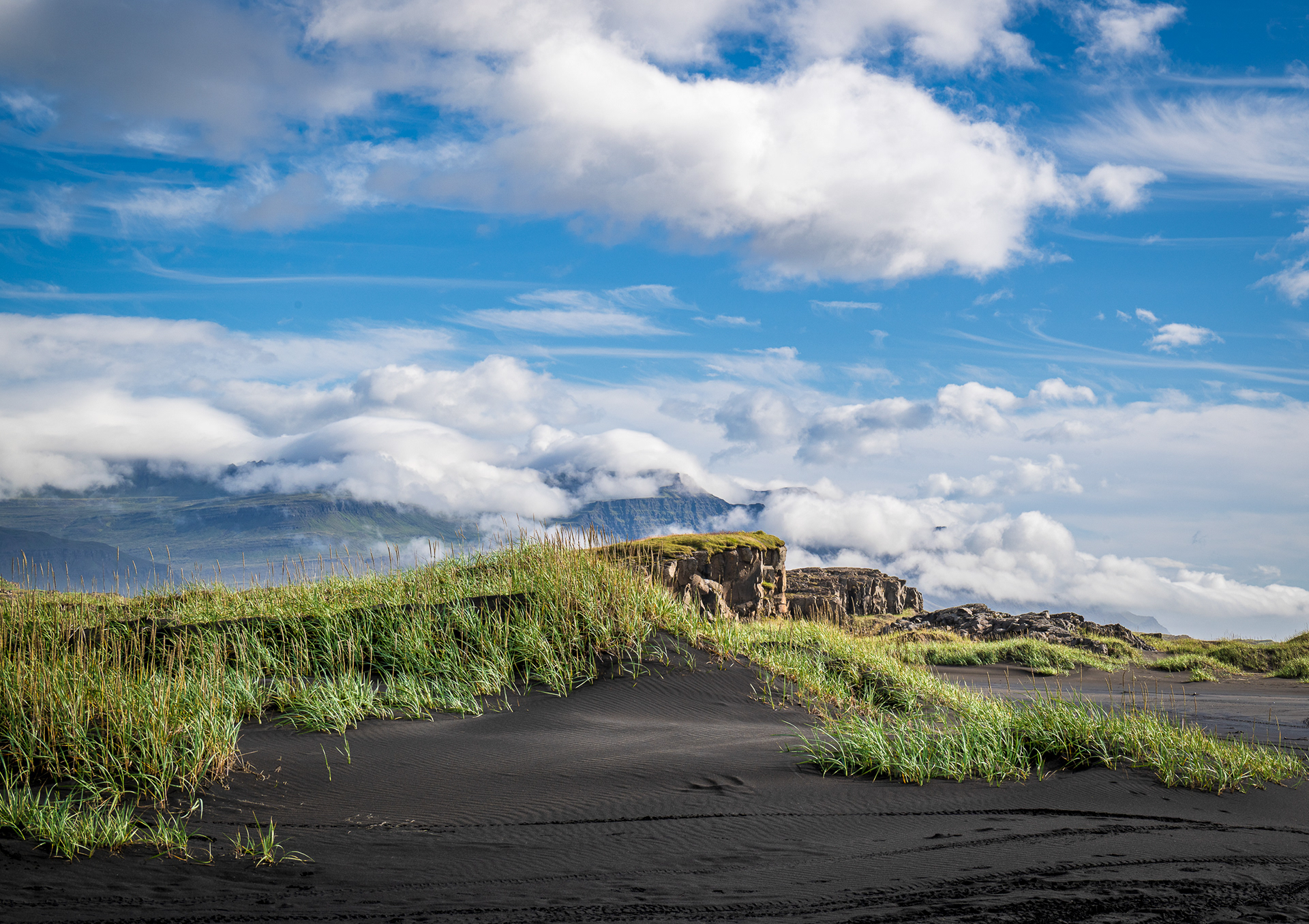 Scene at Djupivogur black sand beach