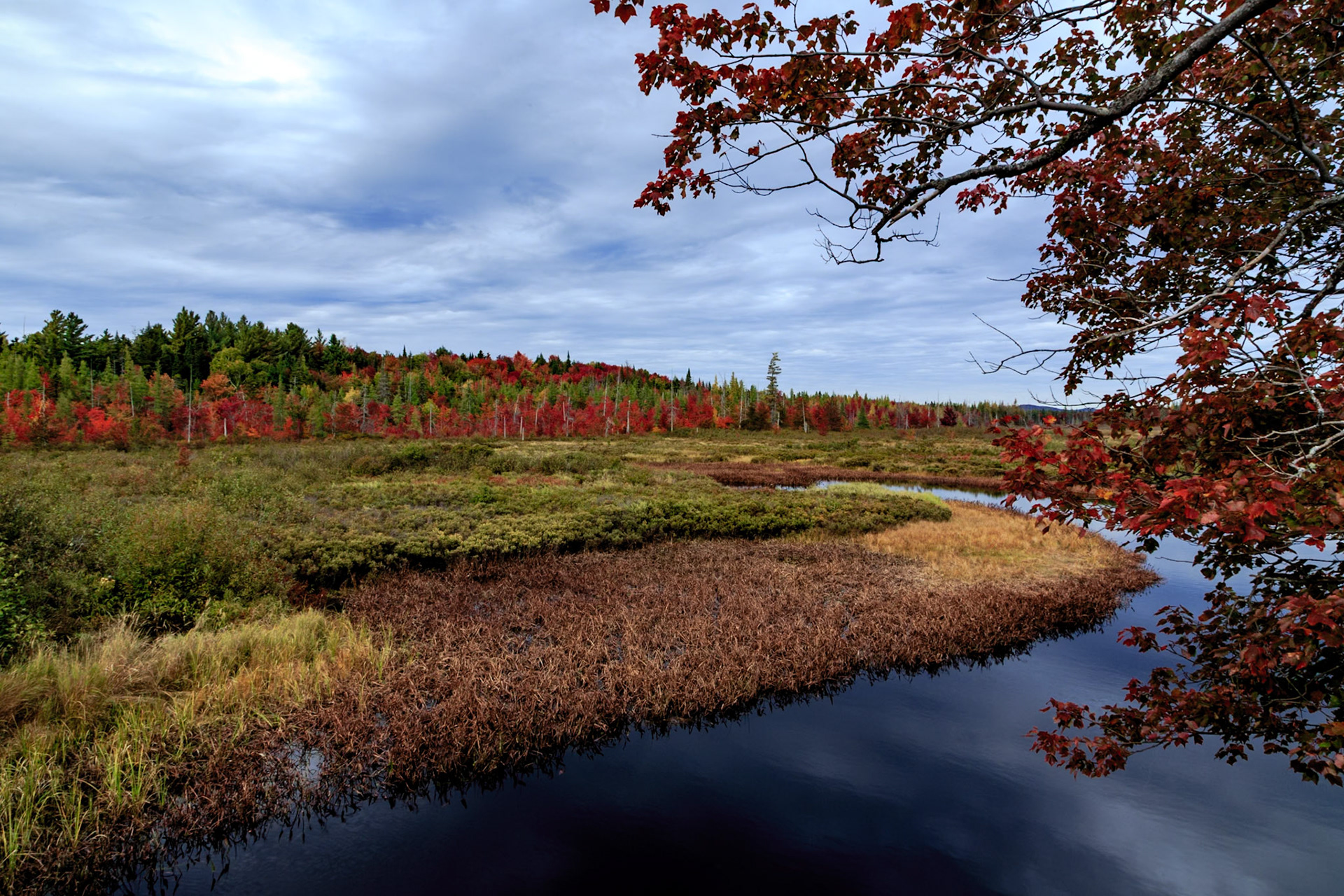 Little Tupper Lake outlet with colorful fall foliage