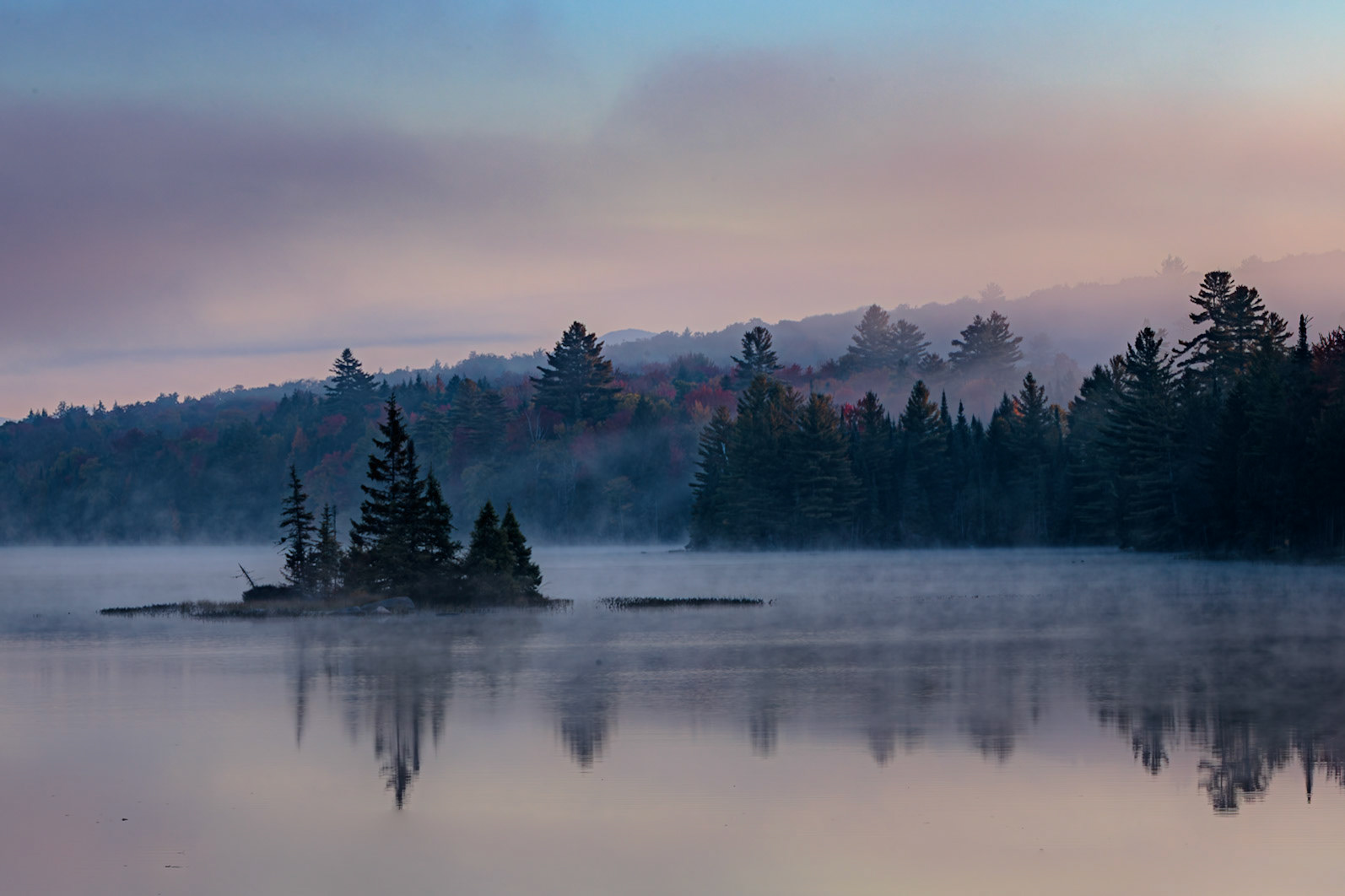 Early sunrise over Lake and small lsland