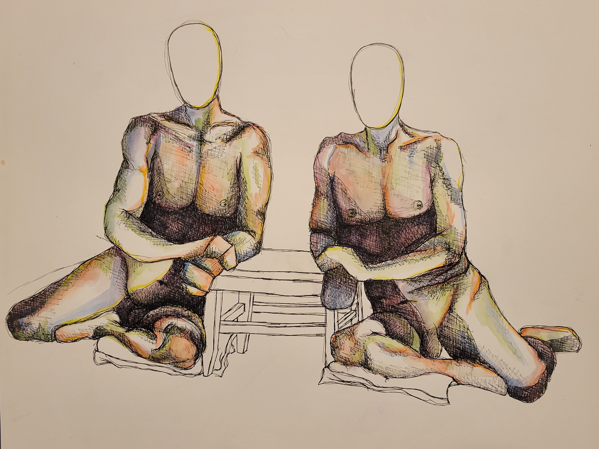 Live Model Drawing (Ink Pen and Watercolor paint)