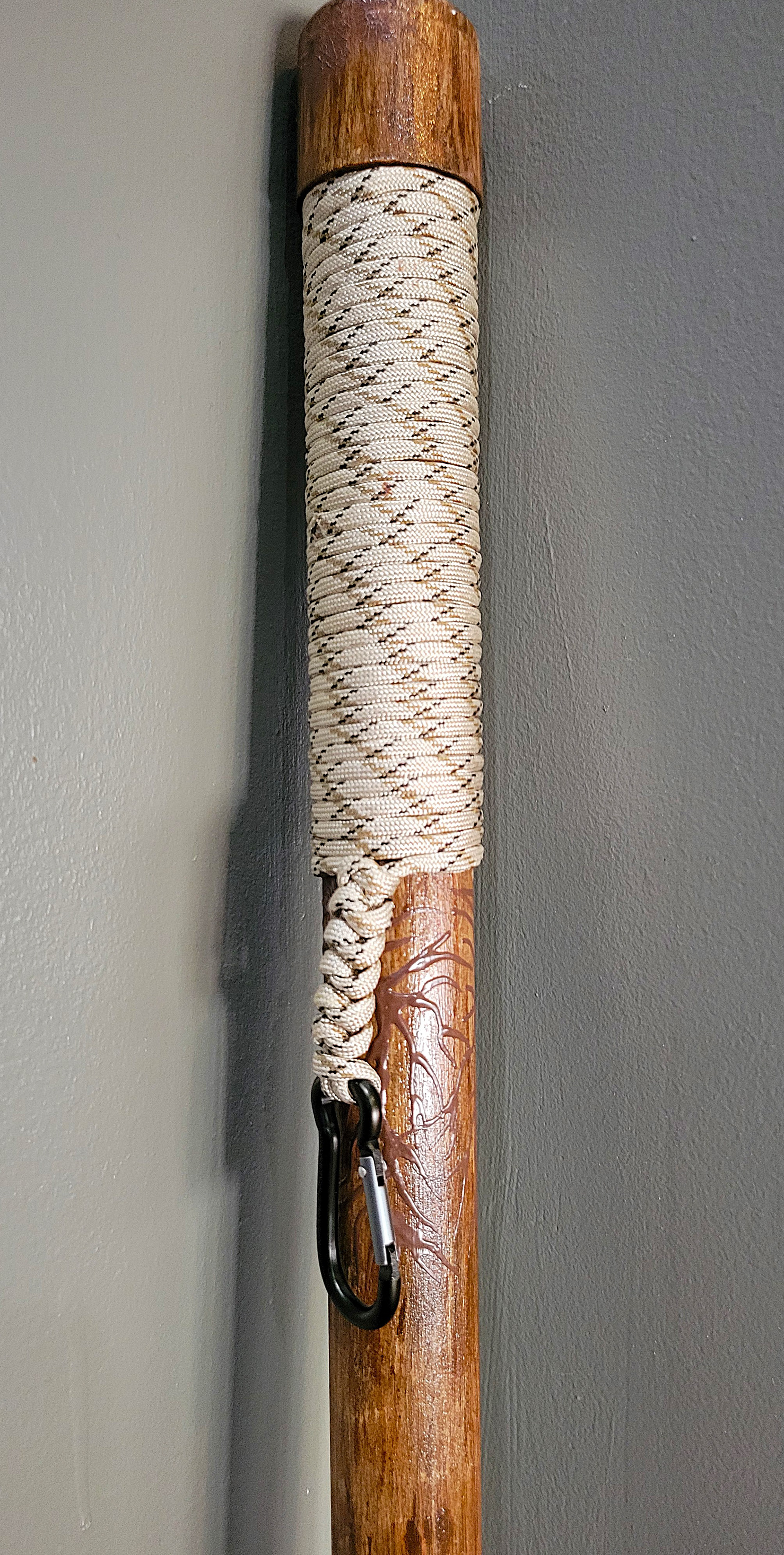 Functional object using a different material; Walking Stick (PVC Pipe, acrylic paint, and paracord)