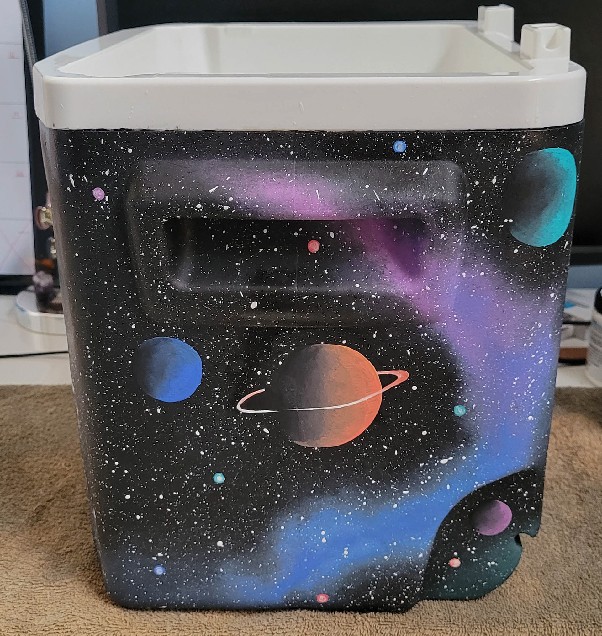 Space Themed Painted Cooler Side