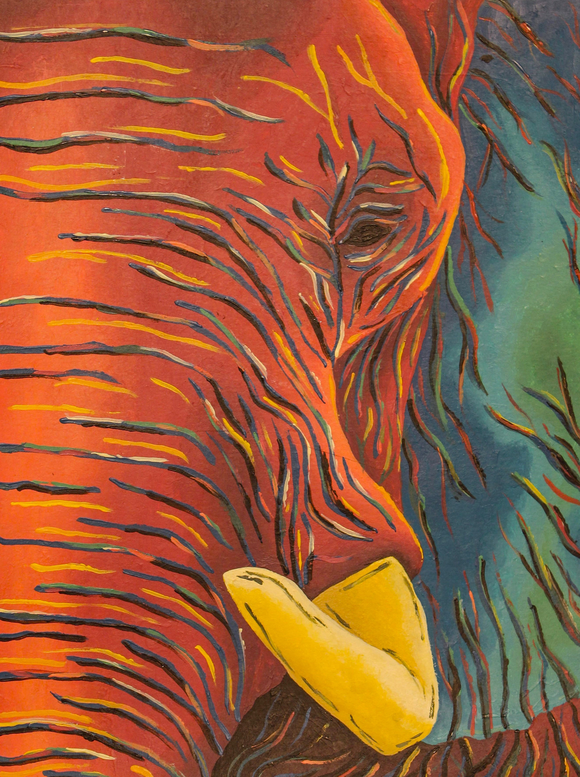 Surreal Rainbow Close-up Elephant Painting (Acrylic)