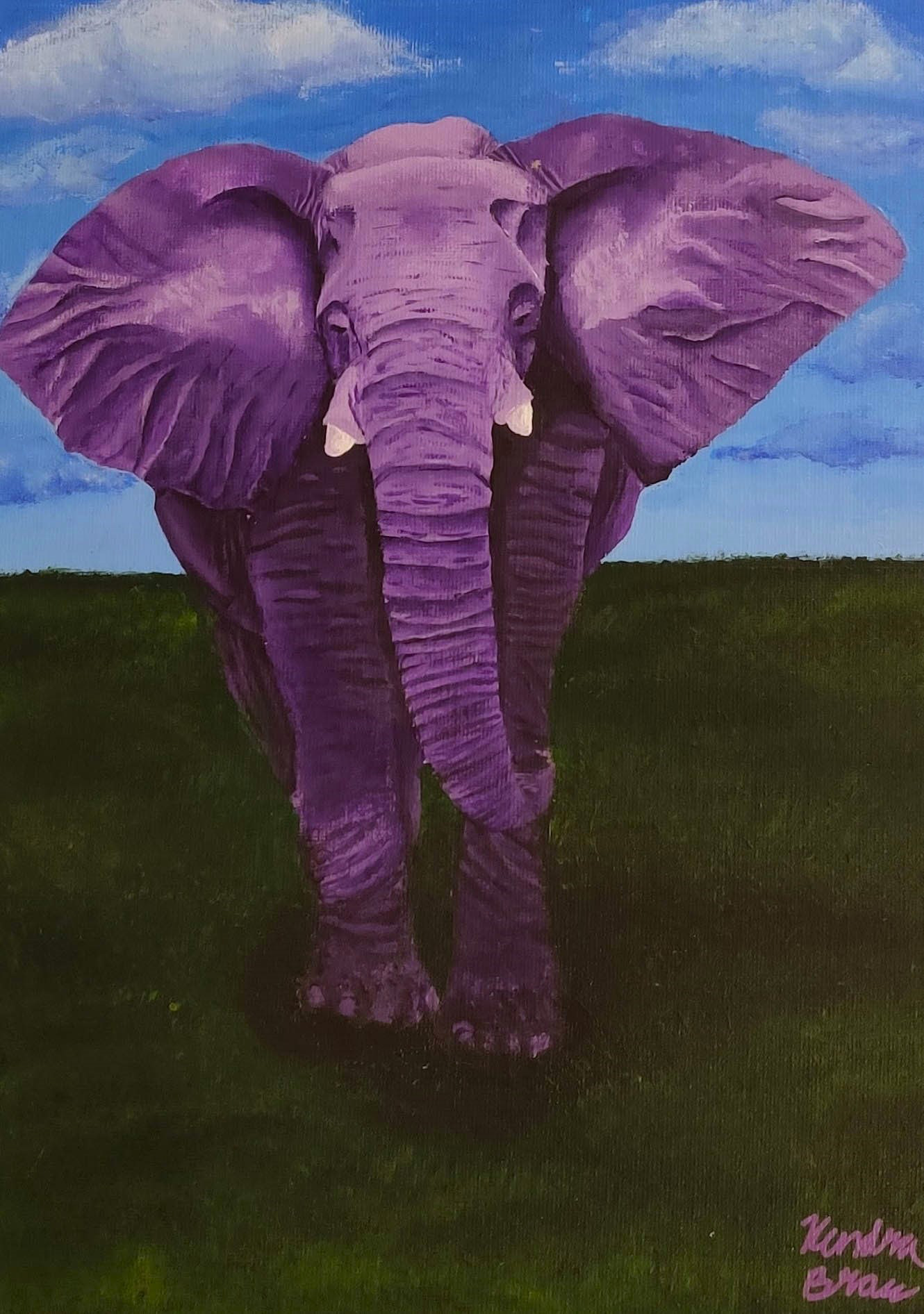 Surreal Purple Elephant Painting (Acrylic)