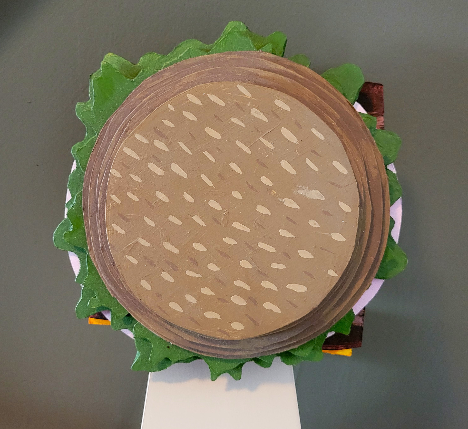 3D Hamburger made out of foam core board and acrylic paint.