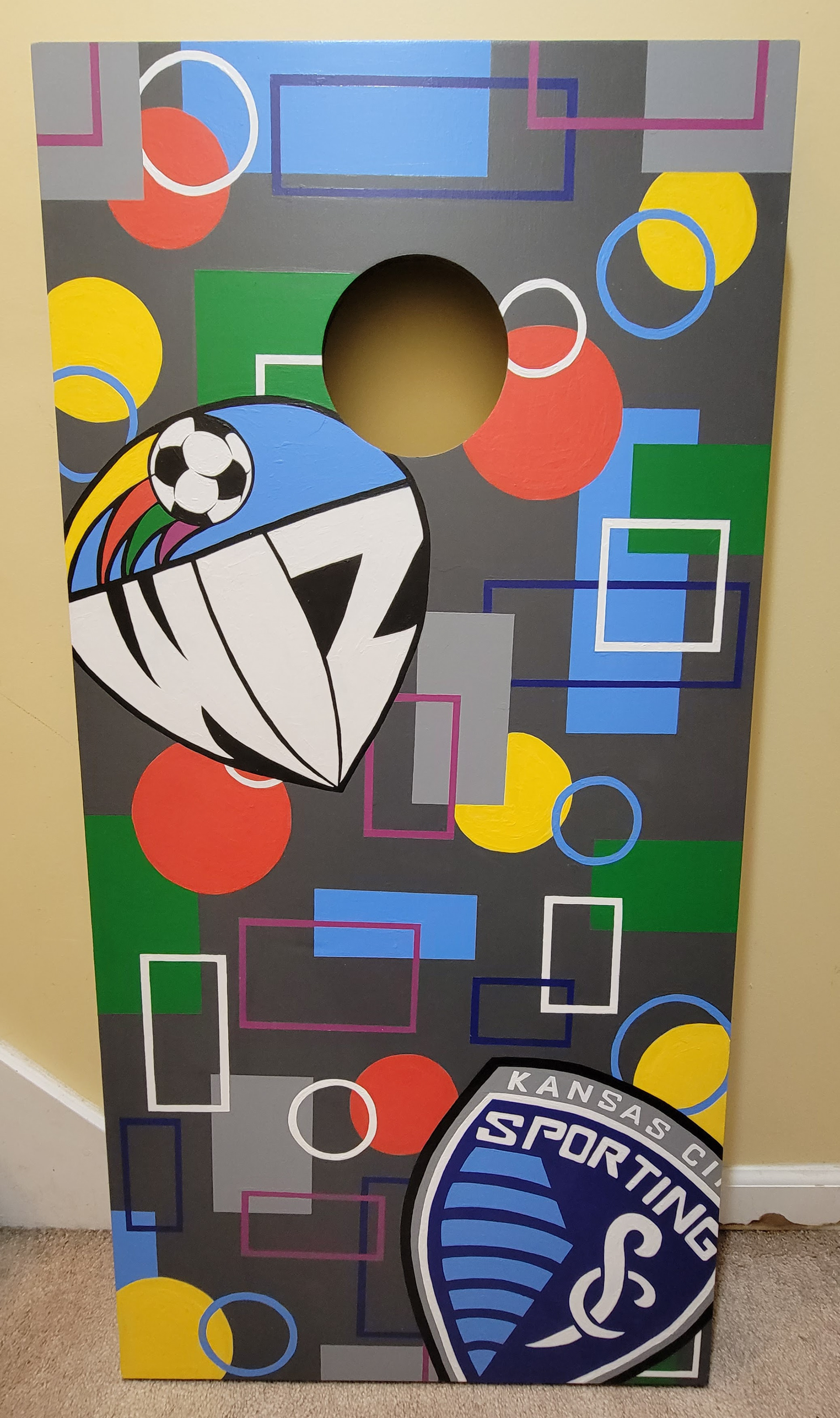 Custom Painted Corn Hole Board (Kansas City Soccer Themed)