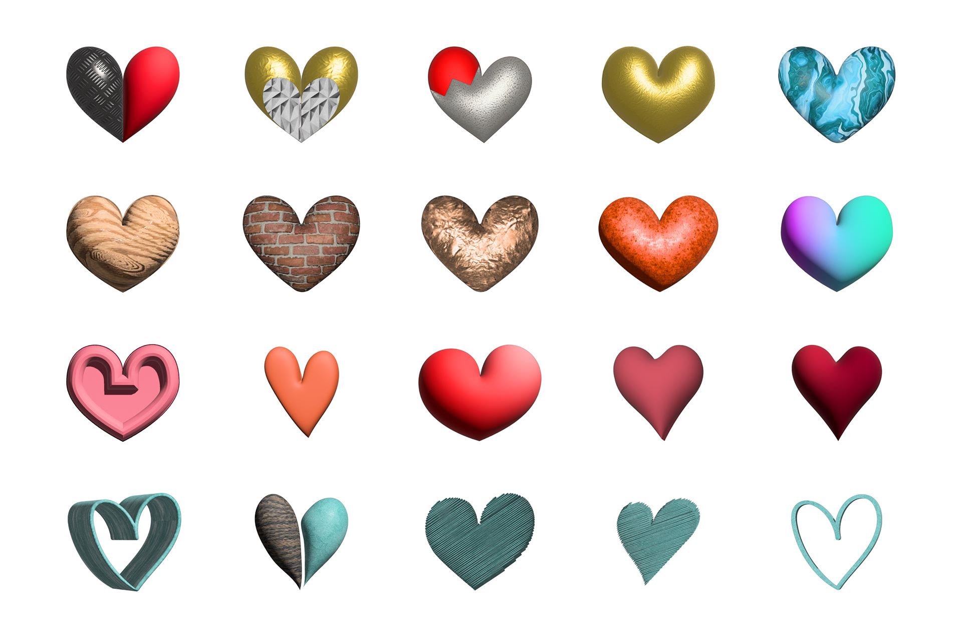 3D hearts set
