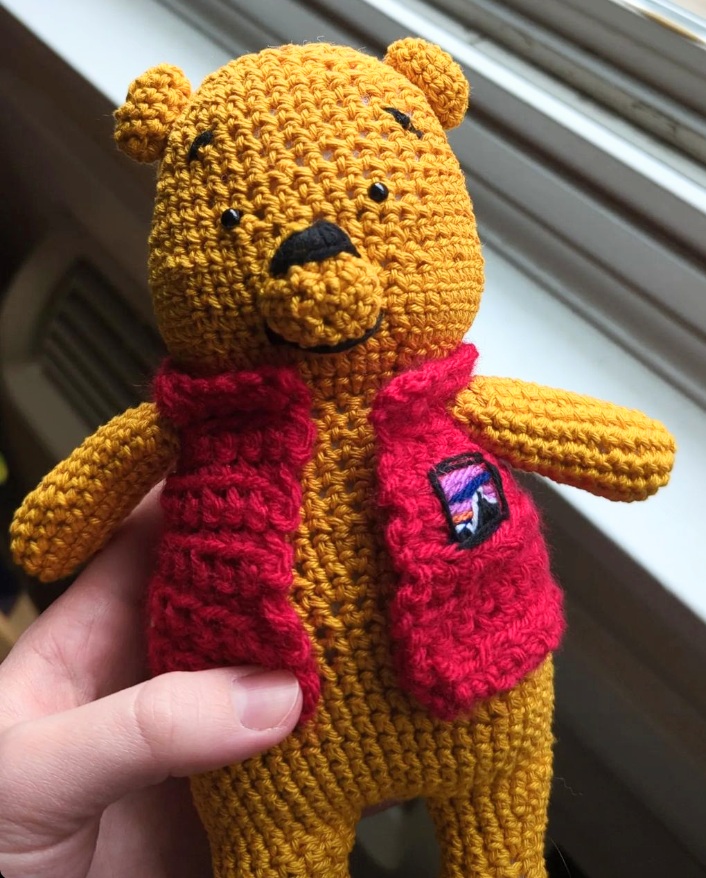 "Patagucci Pooh" (Amigurumi Pattern by Marizza Toys; Vest by Kallie)