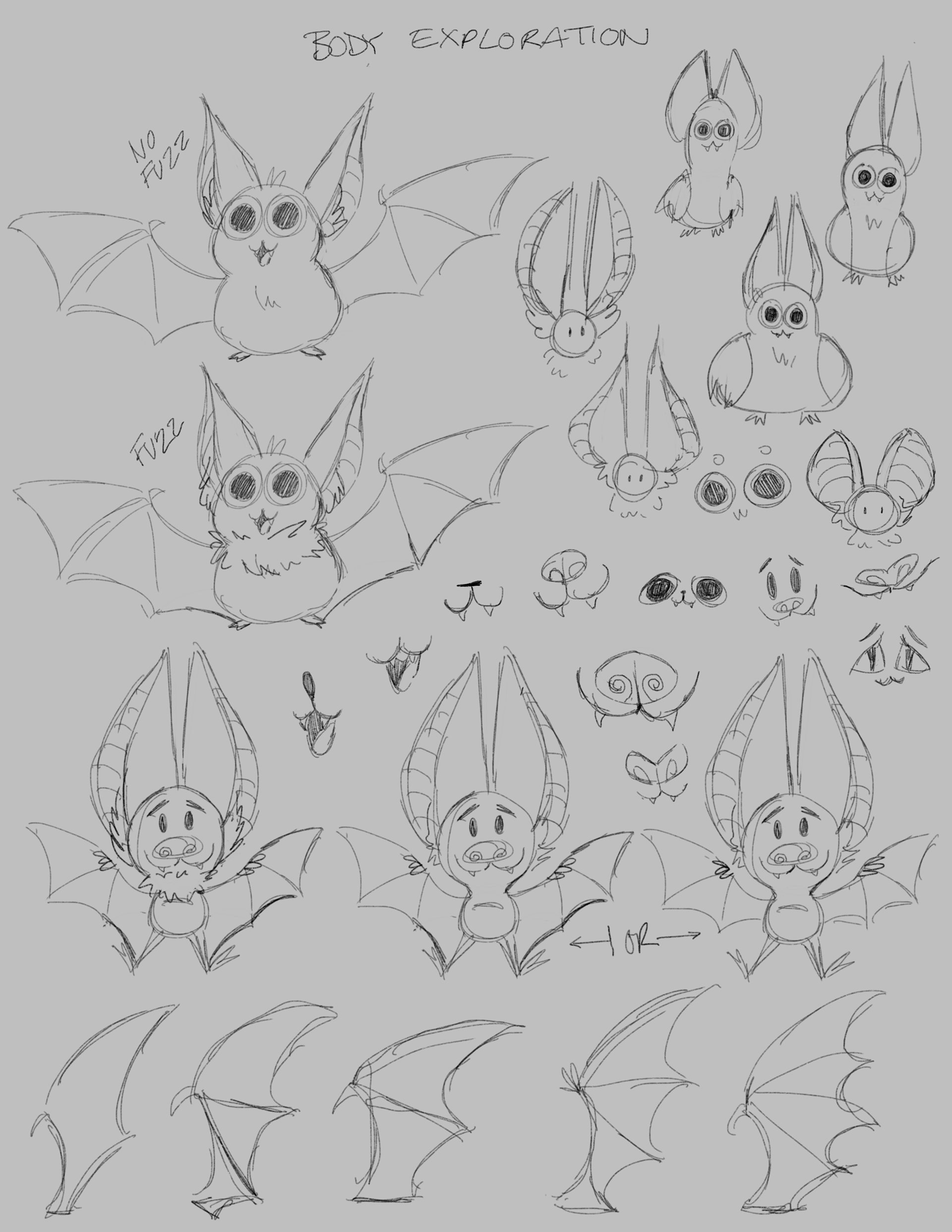 initial fruit bat sketches