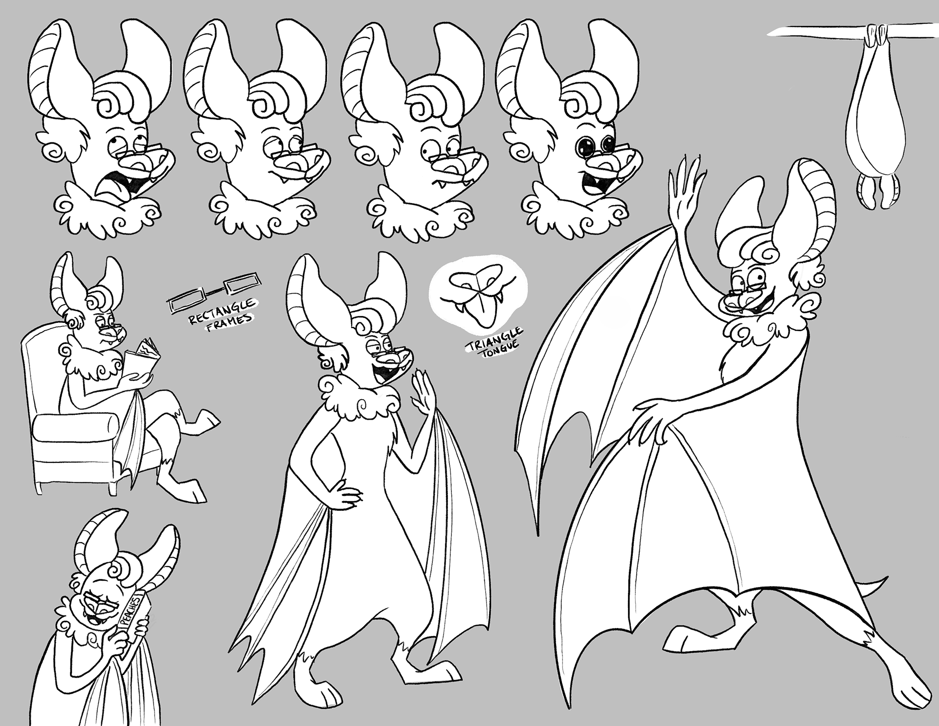 peach fruit bat sketches