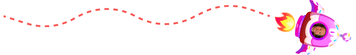 Image of a rocket flying across the screen with the designer's face in the window.