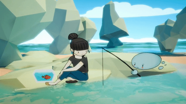 Boom tries to catch a fish...