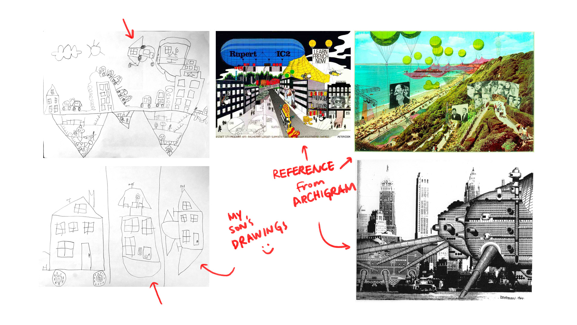 My son's drawings + Archigram