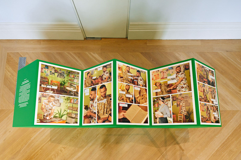 Installation, abstract from the Photo Novel, Printed pages pasted on Wooden object
