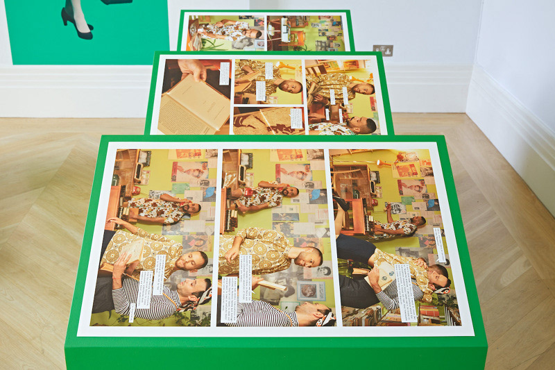 Installation, abstract from the Photo Novel, Printed pages pasted on Wooden object