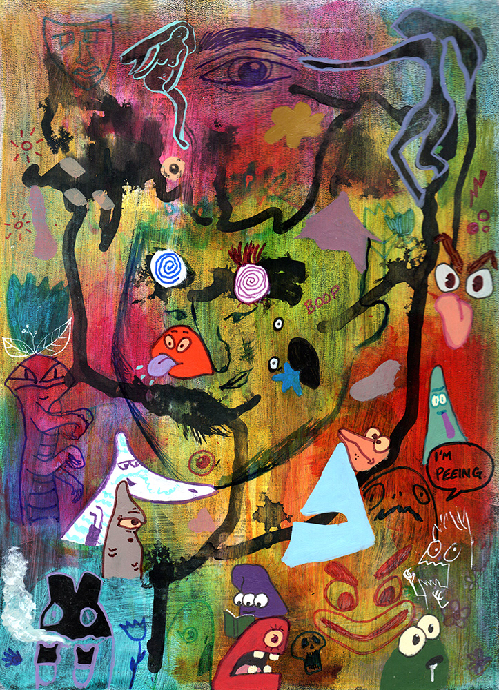 Mixed media on a gessoed workbook page. 2020.