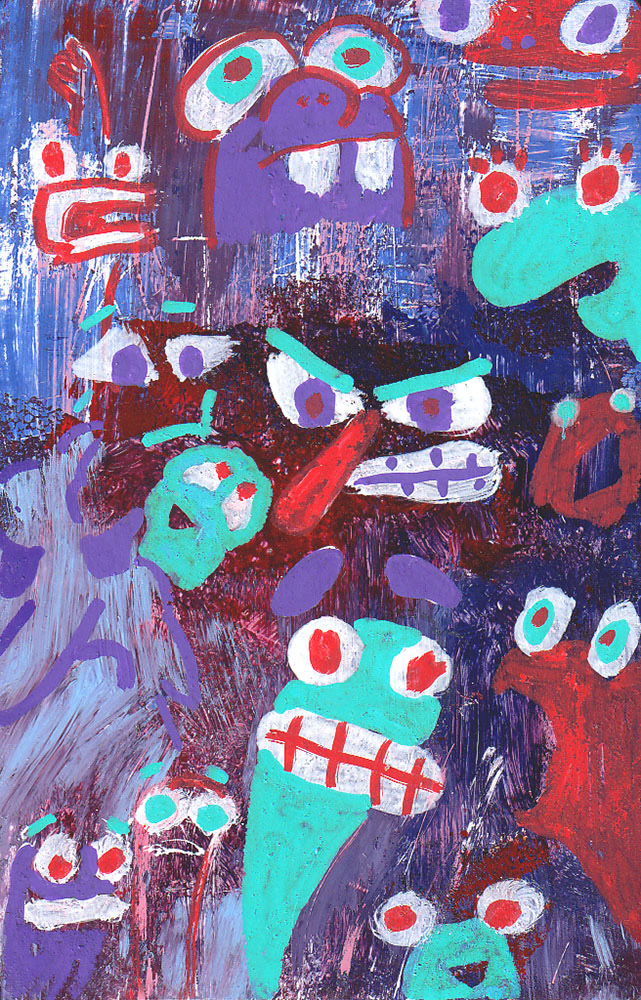 Acrylic and paint marker on gessoed playing card. 2021. 