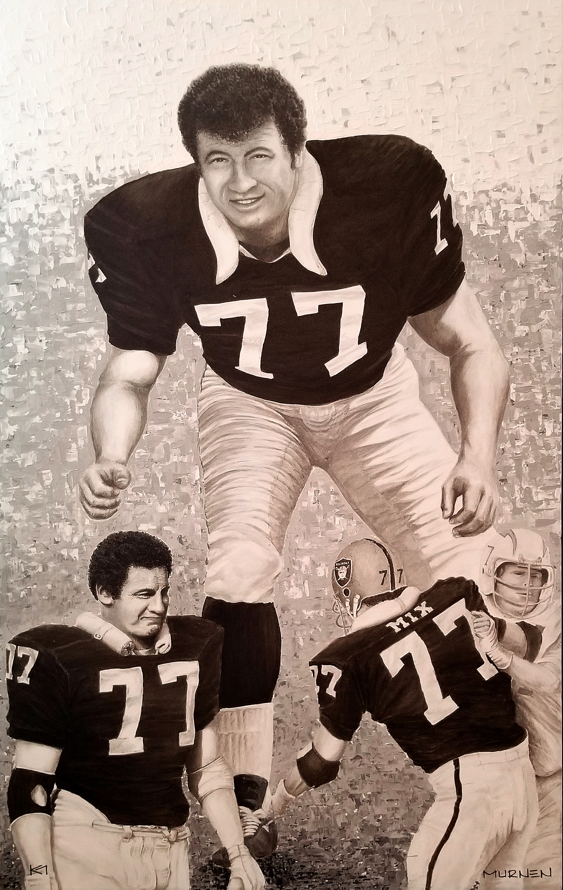 Commissioned artwork, acrylic painting of Ron Mix of the Raiders