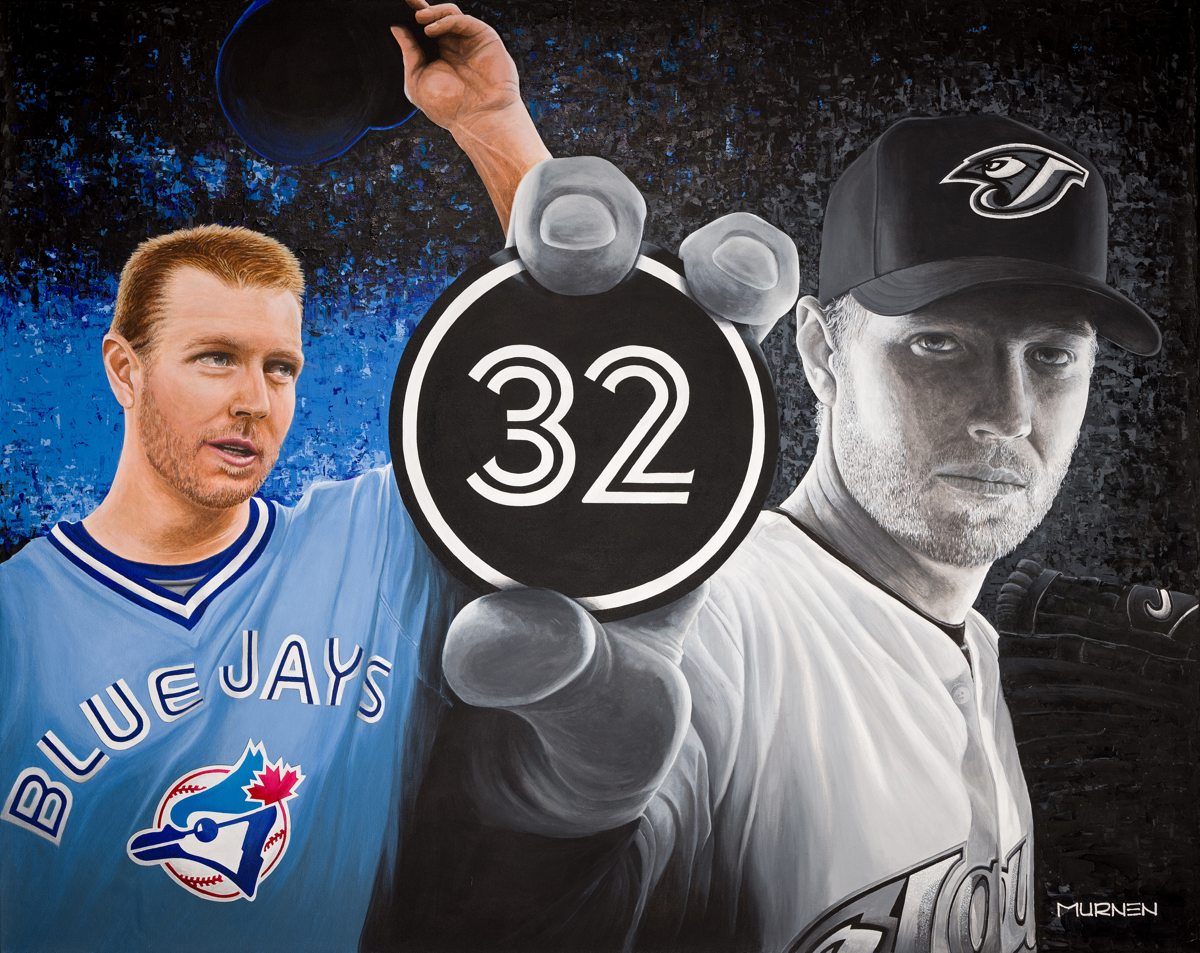 Commissioned artwork, acrylic painting of Roy Halladay, from the Toronto Blue Jays