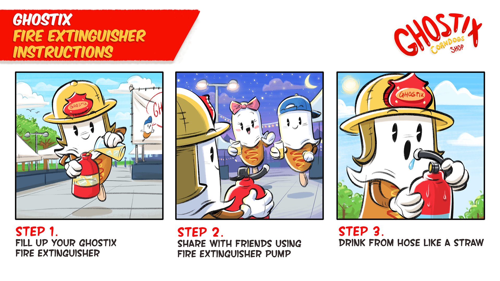 Promotional Art for the Ghostix Fire Extinguisher Water Bottle