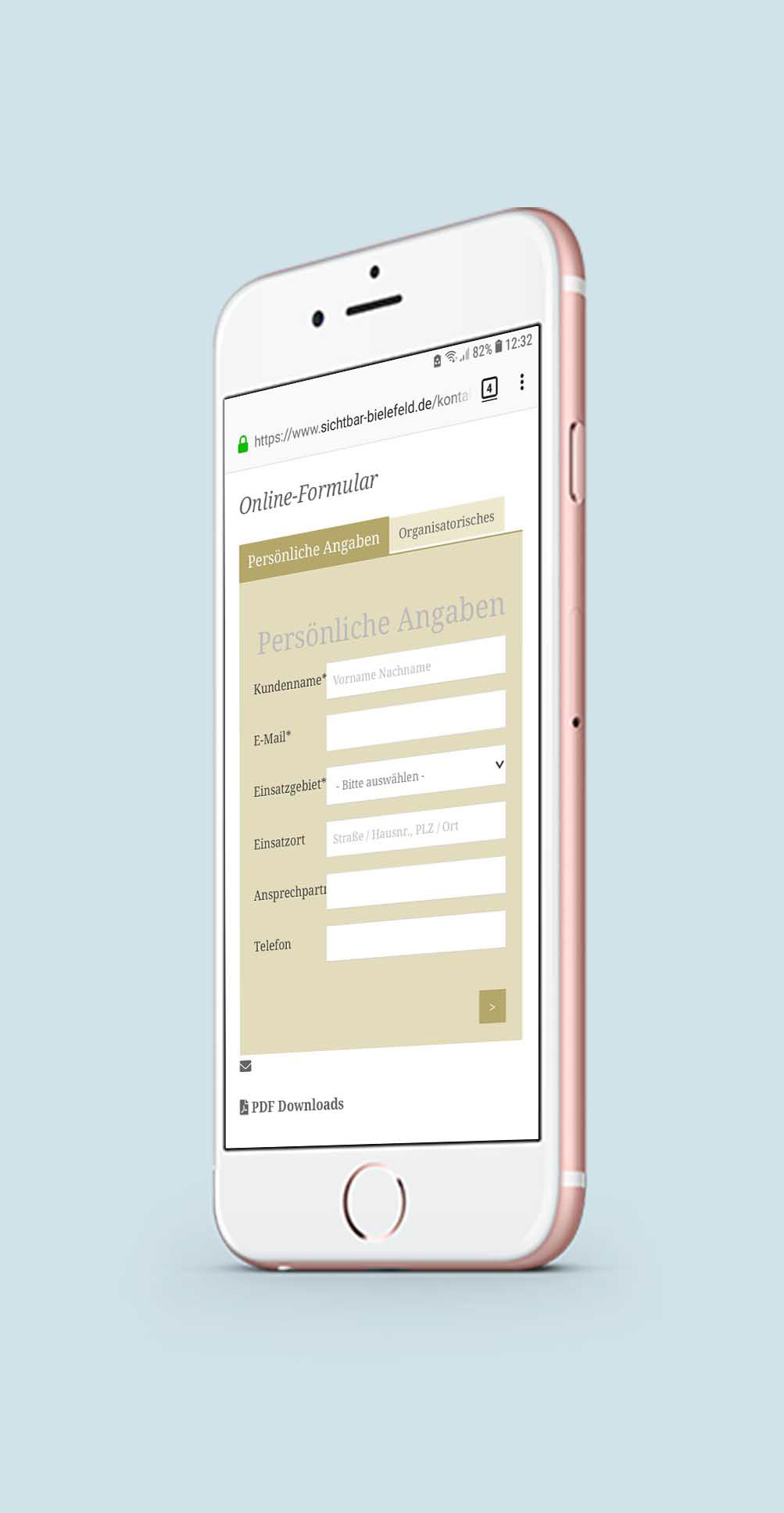 Mobile Ansicht (Formular) Sichtbar