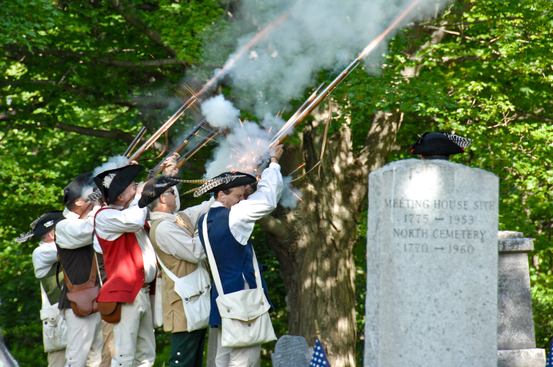 This is the Boxborough Minutemen on Patriot's Day. I guess you learn to close your eyes before firing.