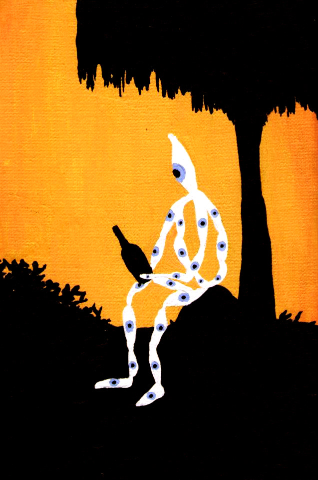 Eye Man Reflects on Life - 2012, acrylic paint, 10 x 15cm