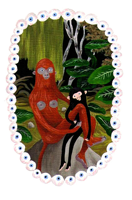 Monkeys with Eyeballs - 2012, acrylic on paper, 9 x 14cm