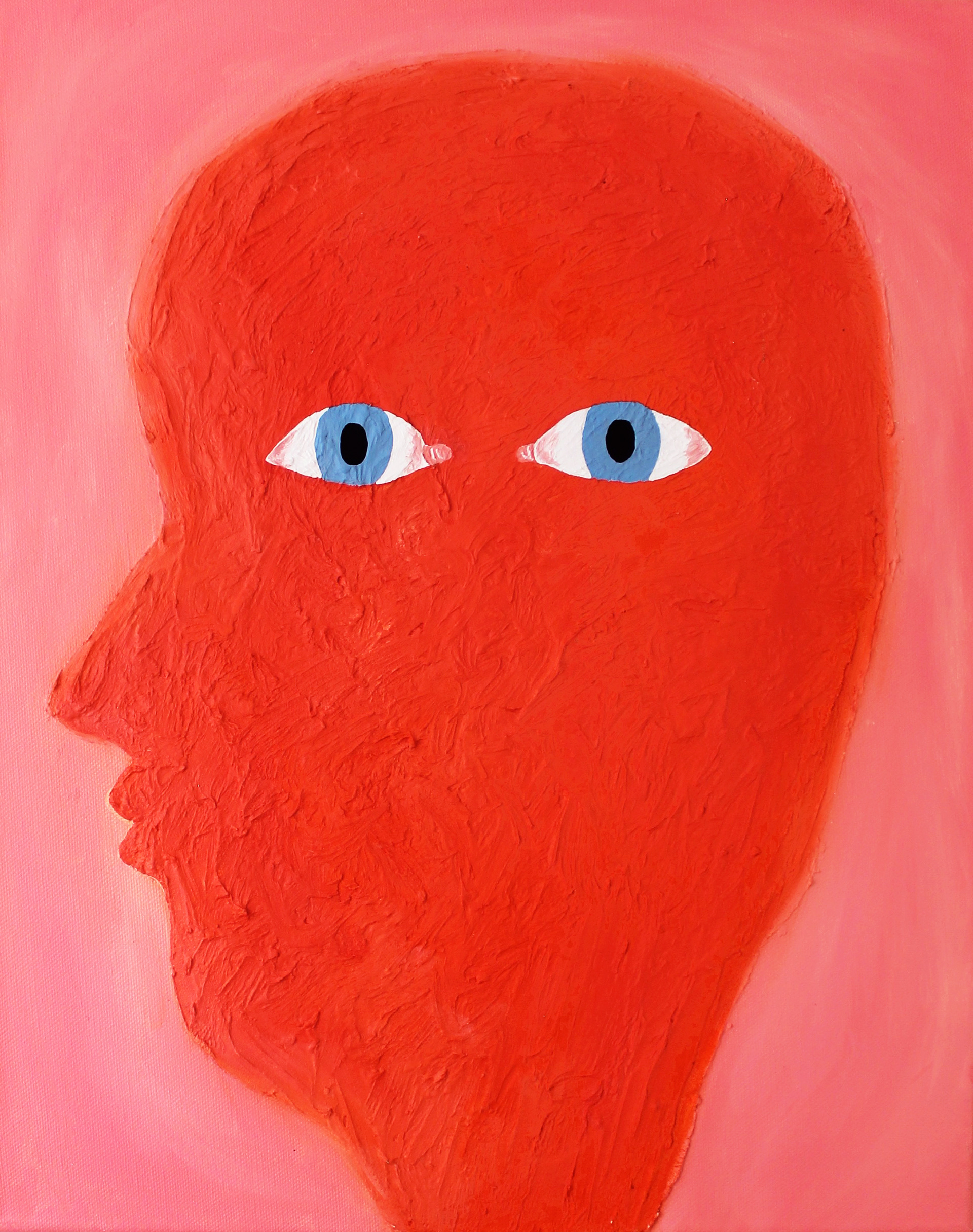Blue-Eyed Red-Faced - 2018, mixed media and acrylic on canvas, 40 x 50cm