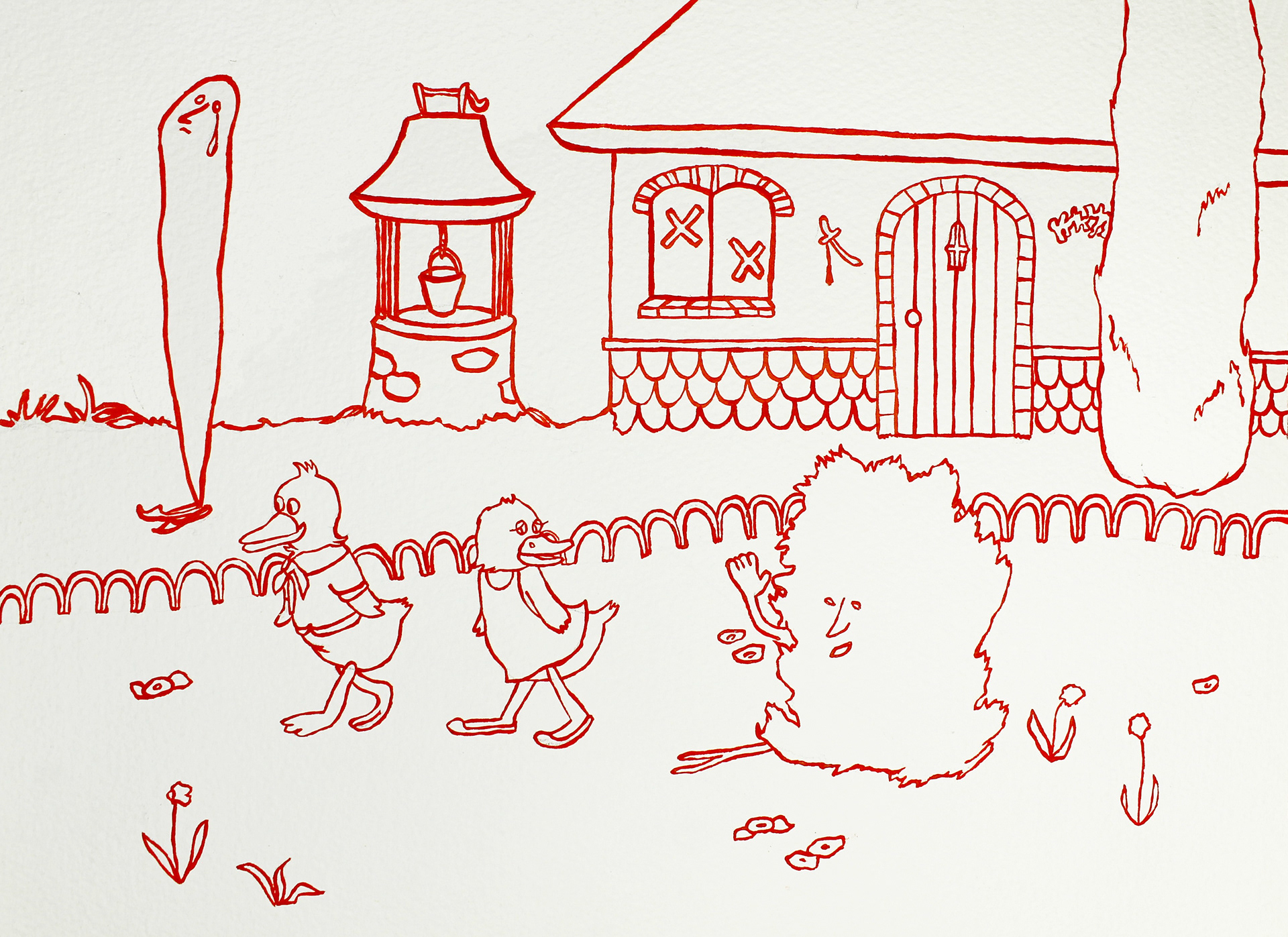 Two Ducks in Cartoon Land - 2013, gouache on paper, 31 x 23cm