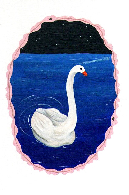 Swan Swims at Sea - 2012, acrylic on paper, 9 x 14cm