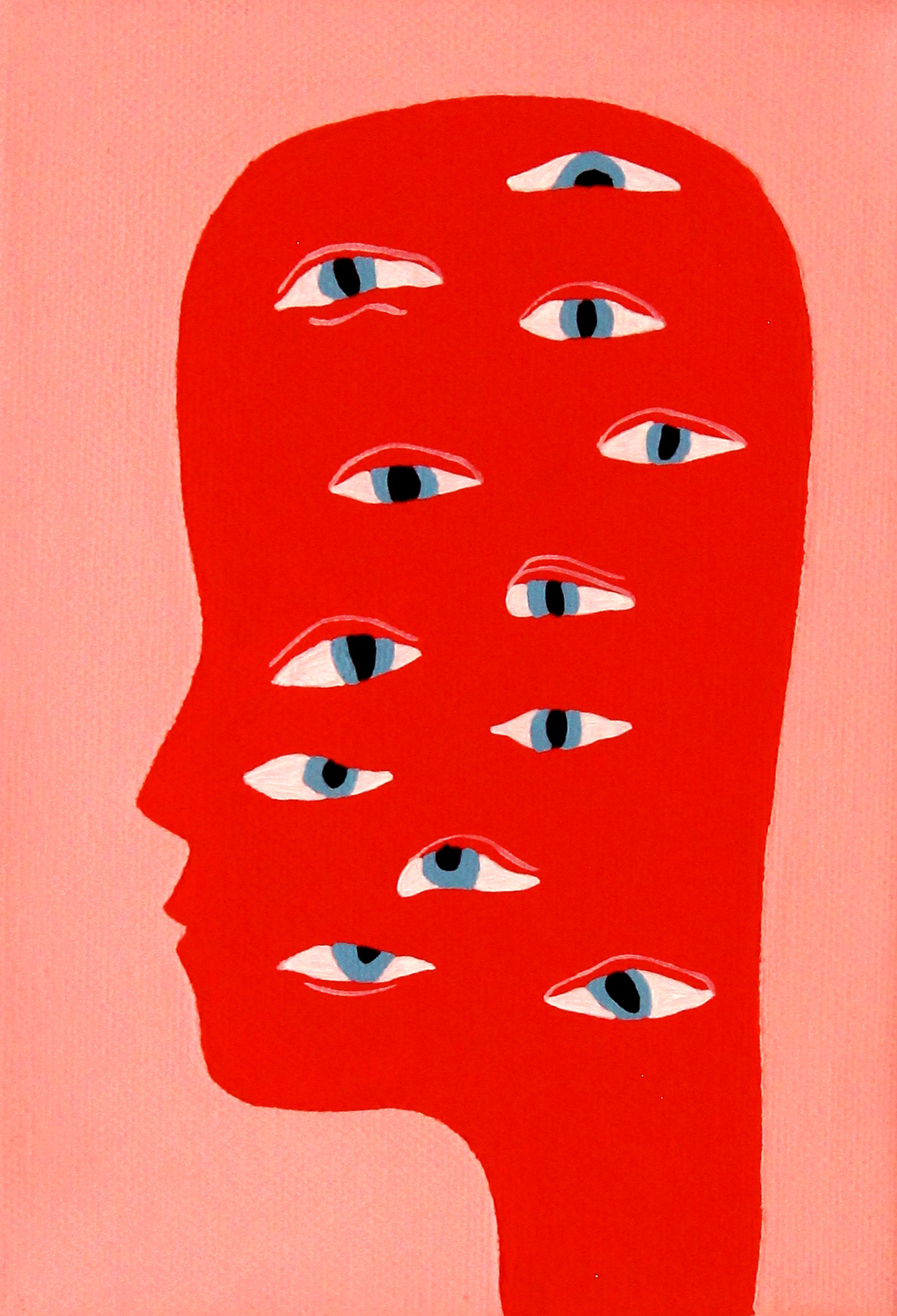 Small Many-Eyed Head - 2021, acrylic on canvas, 15 x 21cm