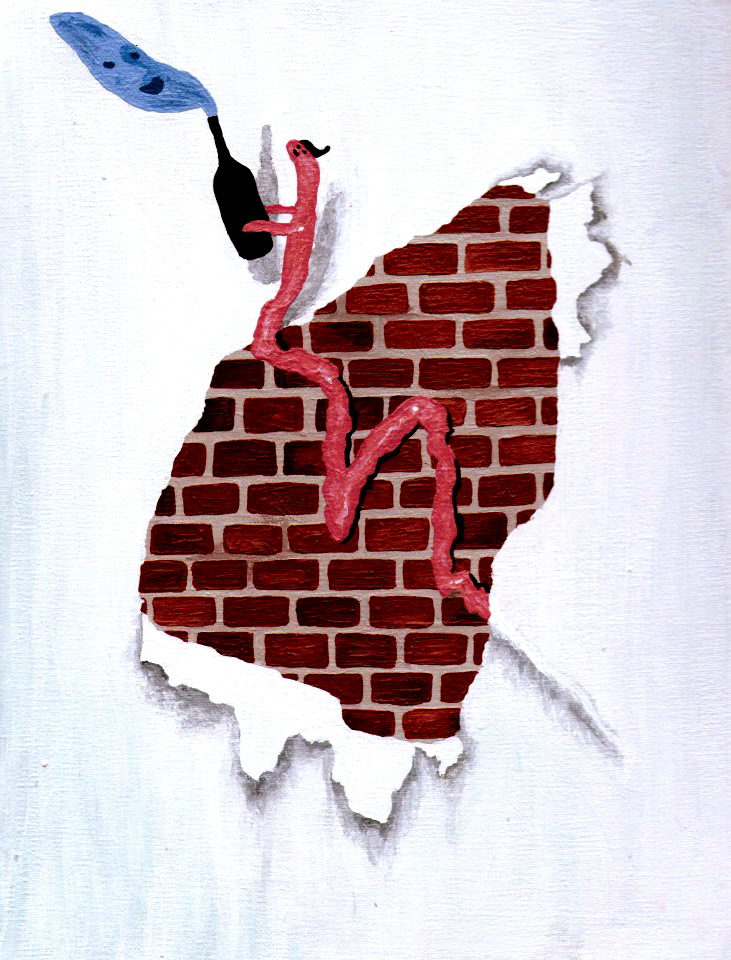 Wormy Wall - 2012, acrylic paint, 18 x 24cm