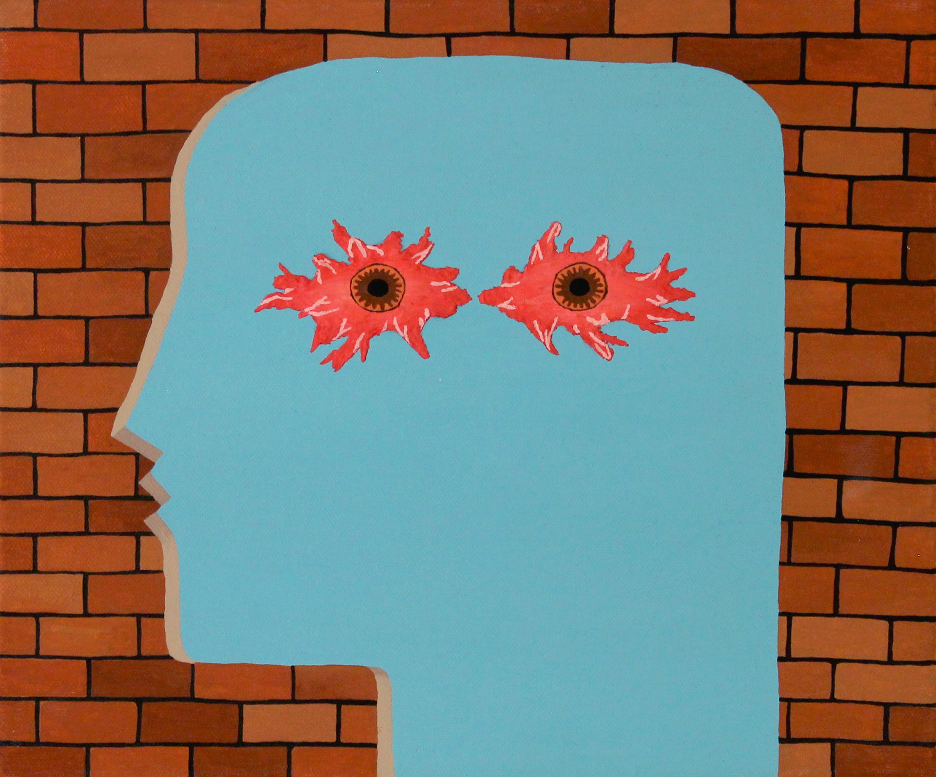 Brick-Head Flame-Eyes - 2014, mixed media and acrylic on canvas, 25 x 30cm