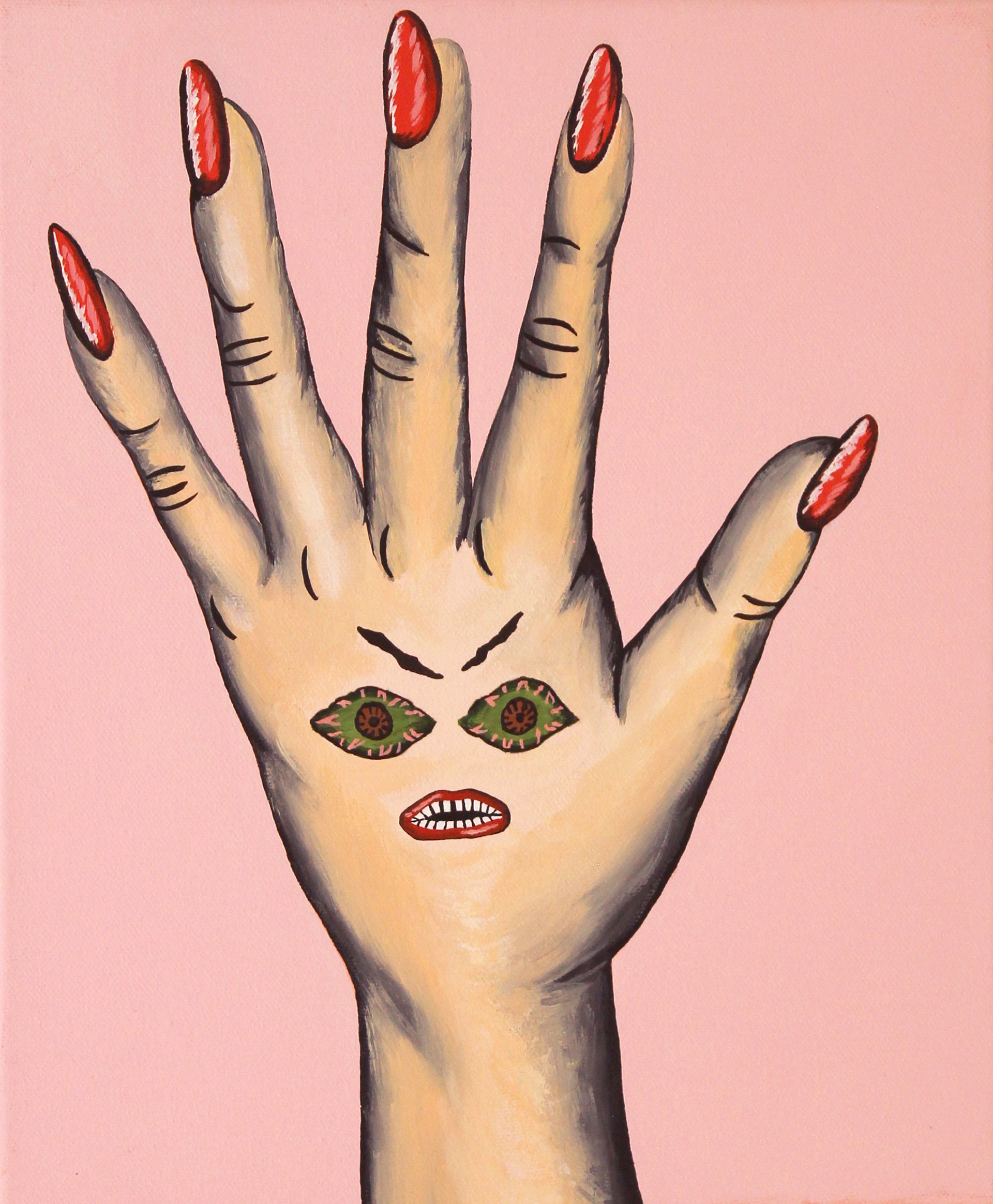 Angry Slappy Hand - 2015, mixed media and acrylic on canvas, 26 x 31cm