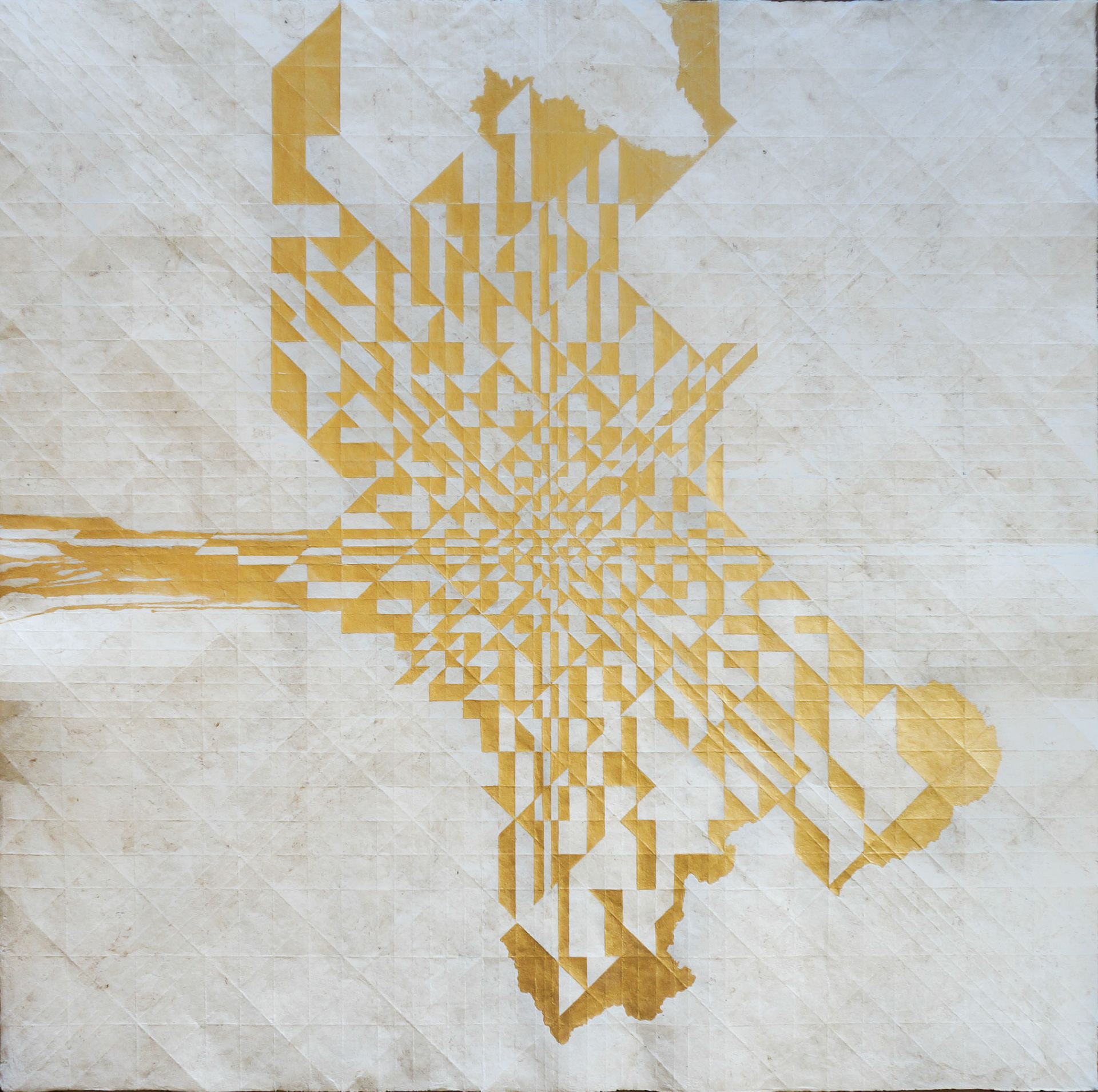 Aura VIII/ 2022 Pintura acrílica sobre papel amate plegado 120 x 120 cm