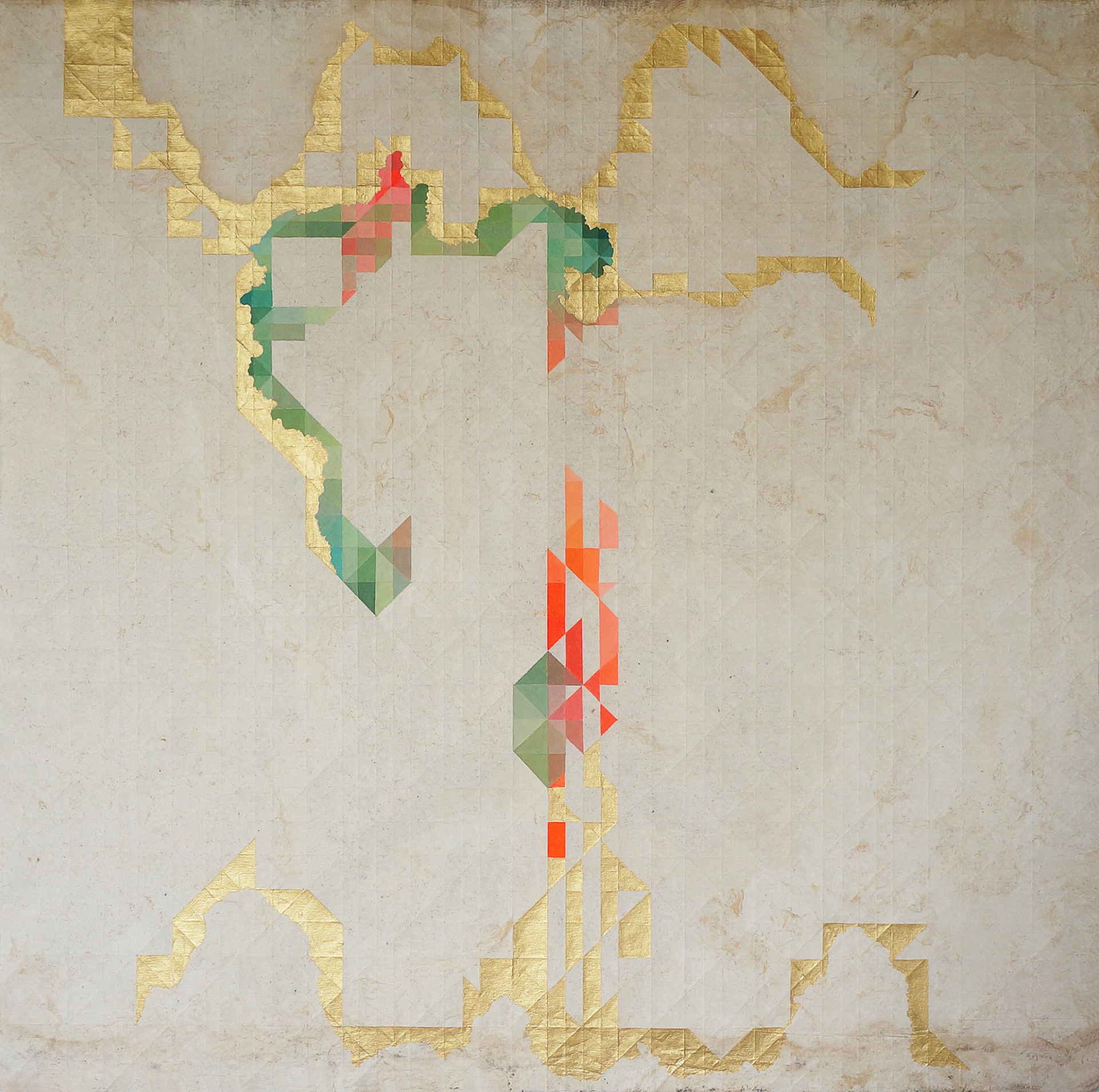 Aura III / 2016 Pintura acrílica sobre papel amate plegado 120 x 120 cm