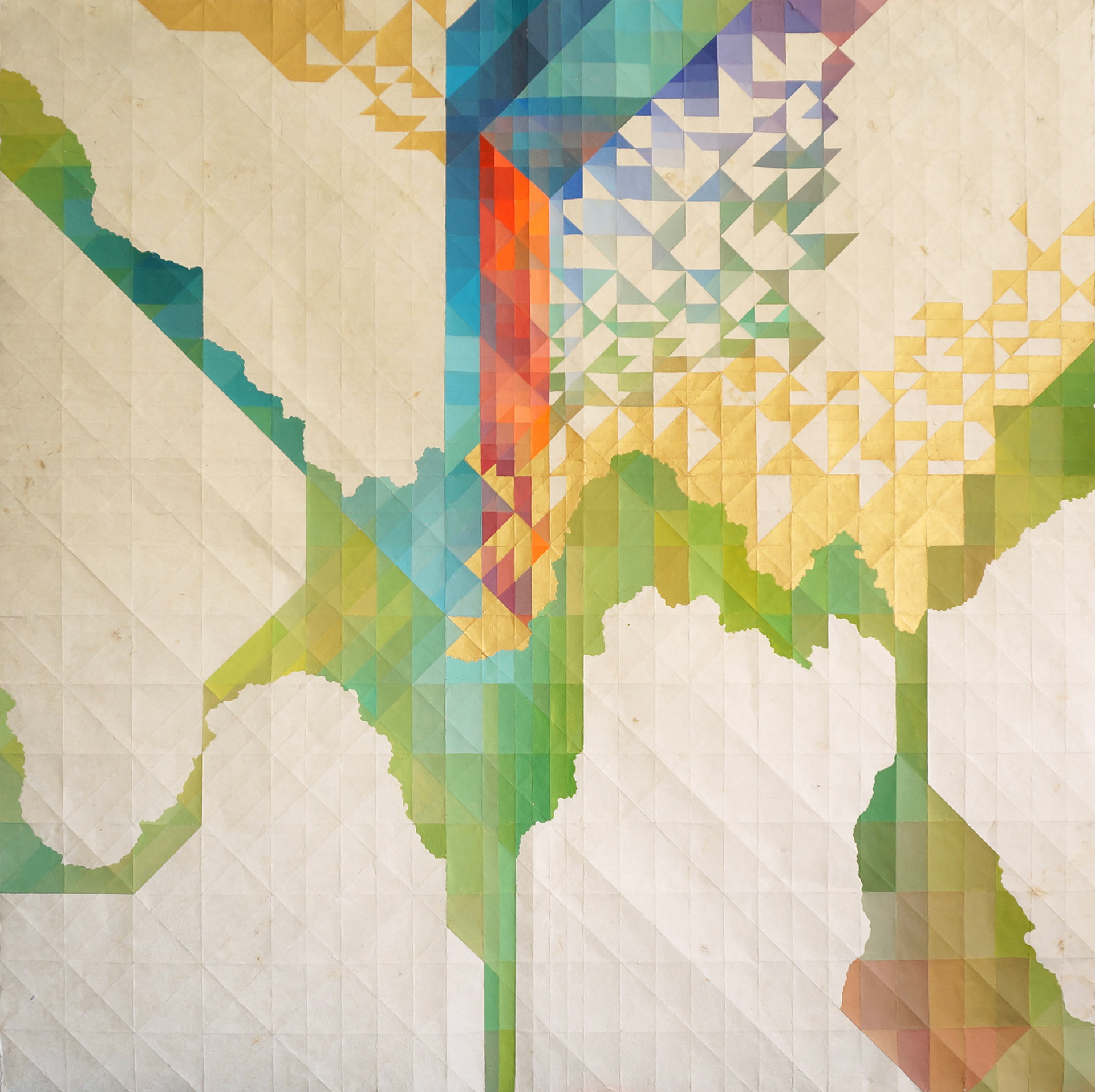 Aura VI/ 2020 Pintura acrílica sobre papel amate plegado 120 x 120 cm