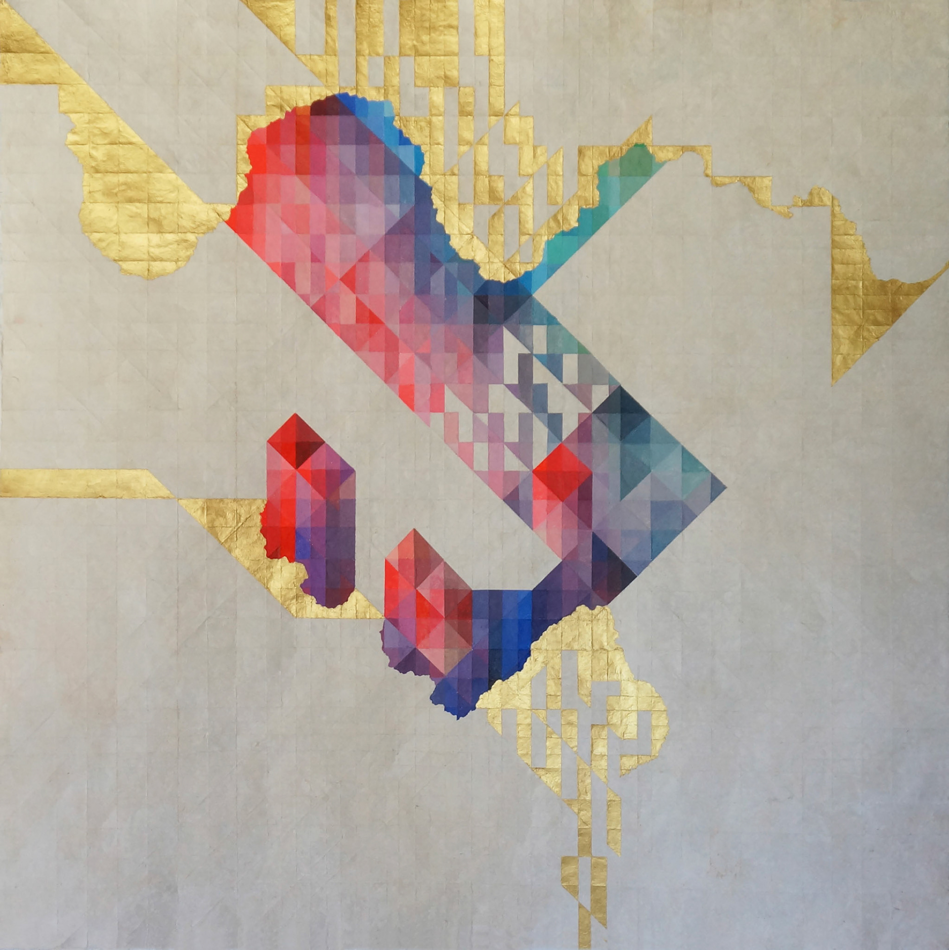 Aura VIII/ 2021 Pintura acrílica sobre papel amate plegado 120 x 120 cm