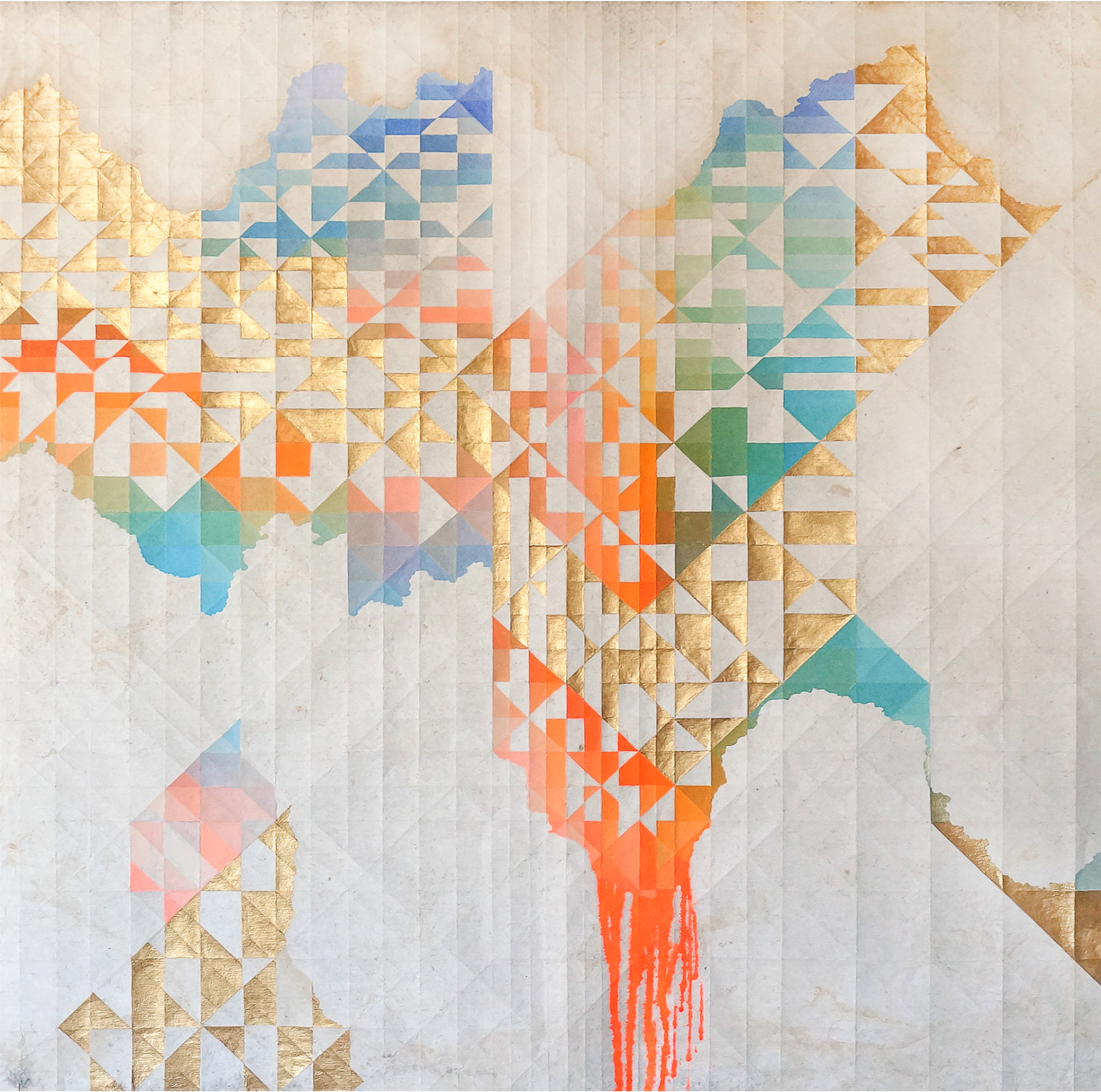 Aura II / 2016 Pintura acrílica sobre papel amate plegado 120 x 120 cm