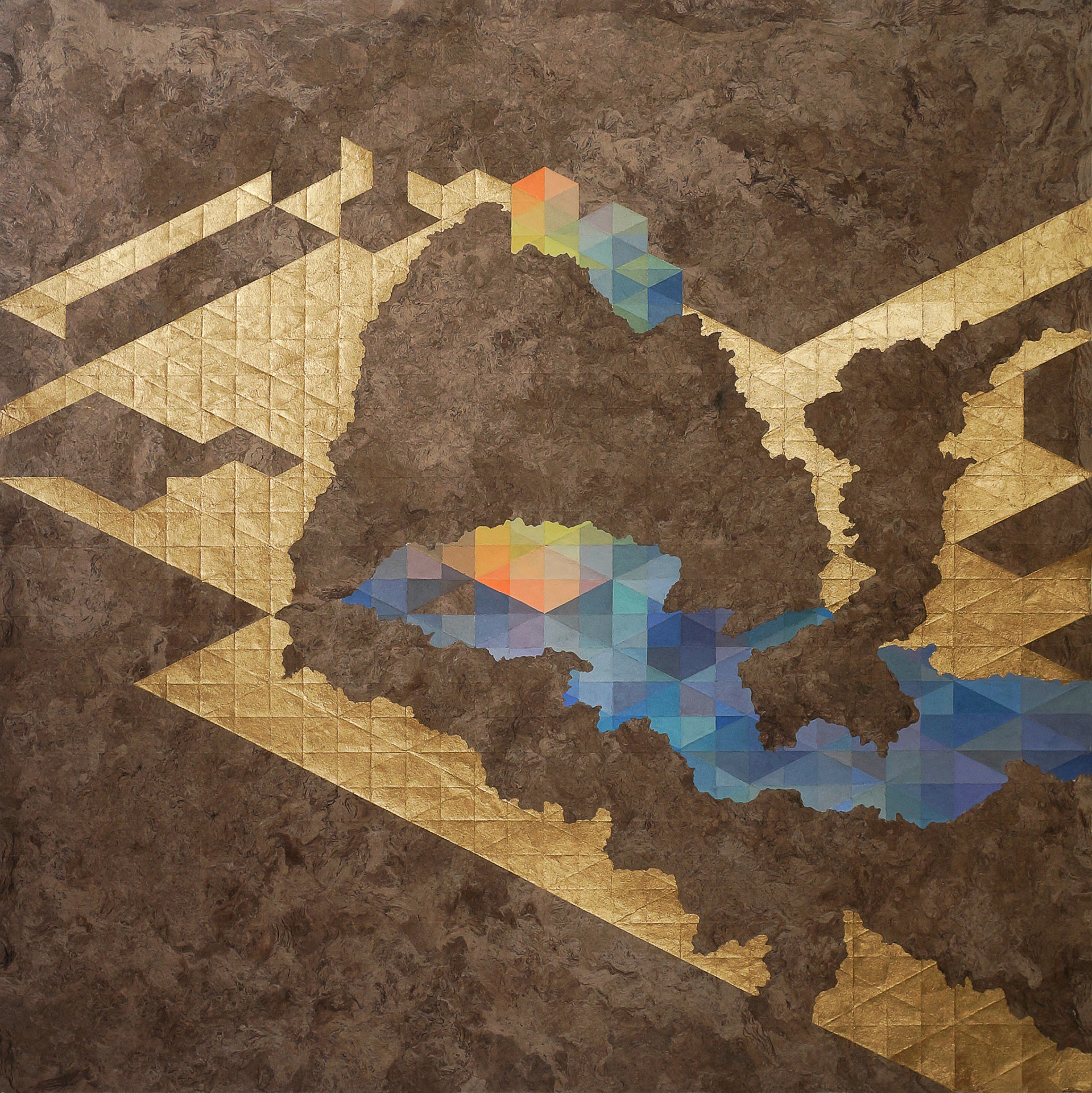 Aura V / 2016 Pintura acrílica sobre papel amate plegado 120 x 120 cm