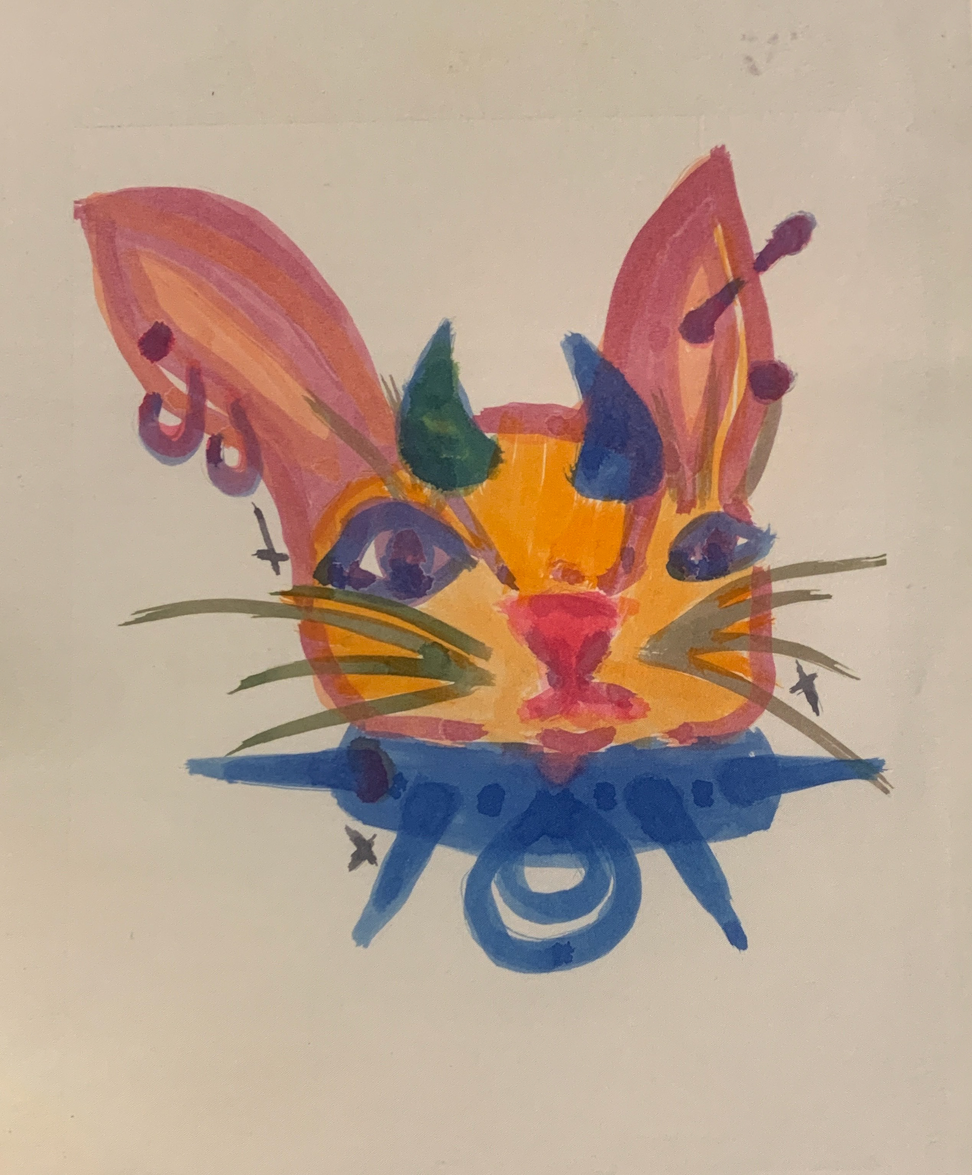 Grrr dye print on polyester. Created with hand painted heat-transfer fabric dye, printed onto fabric.