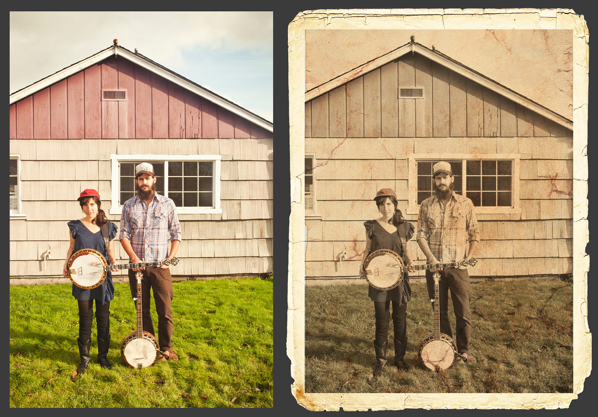 Image on left is original, and image on right is manipulated to look old.