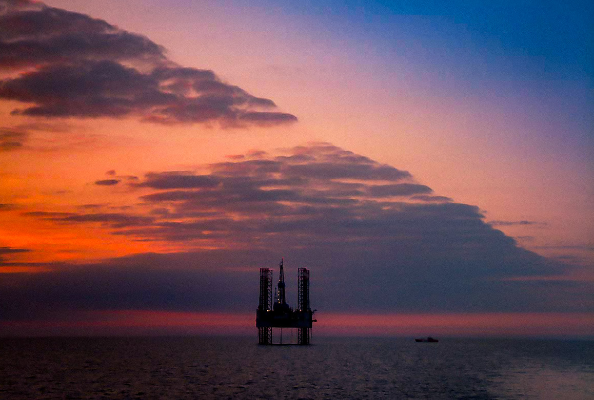 Jack up sunset North Sea
