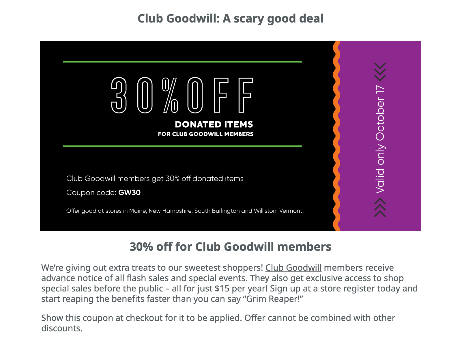 Coupon in Halloween retail newsletter